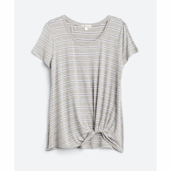 nine britton Tops - Nine Britton Levie Gray Striped Knot Front Tee Shirt Top